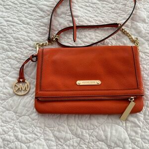 Michael Kors Orange Leather Pebbled Crossbody with Gold Hardware
